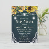 Rustieke Zonnebloem & Mason Jar Lights Baby shower Kaart (Staand voorkant)