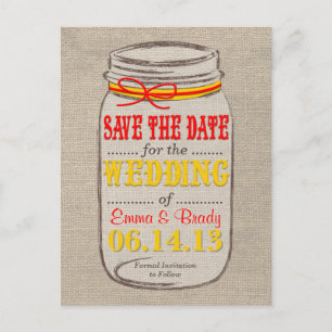 Rustieke Zonnebloem & Mason Jar Save the Date Aankondigingskaart