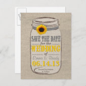 Rustieke Zonnebloem & Mason Jar Save the Date Aankondigingskaart (Voorkant / Achterkant)