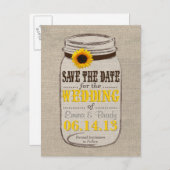 Rustieke Zonnebloem & Mason Jar Save the Date Aankondigingskaart (Voorkant / Achterkant)
