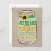 Rustieke Zonnebloem & Mason Jar Save the Date Gree Aankondigingskaart (Voorkant / Achterkant)