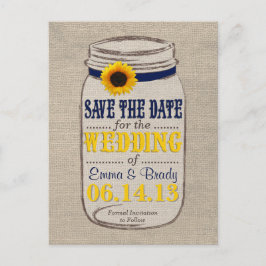 Rustieke Zonnebloem & Mason Jar Save the Date Mari Aankondigingskaart