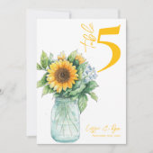 Rustieke Zonnebloem Mason Jar Trouwtafel Nummer Bedankkaart (Voorkant)