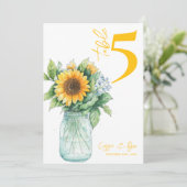 Rustieke Zonnebloem Mason Jar Trouwtafel Nummer Bedankkaart (Staand voorkant)