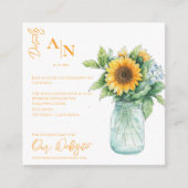 Rustieke Zonnebloem Mason Jar Wedding Details Informatiekaartje (Voorkant)