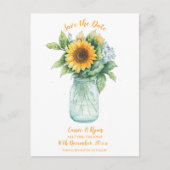 Rustieke Zonnebloem Mason Jar Wedding Save the Dat Briefkaart (Voorkant)