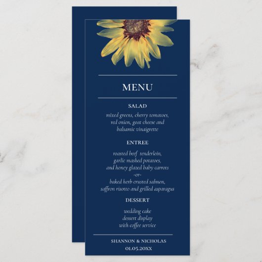 Rustieke Zonnebloem Menu (Voorkant / Achterkant)