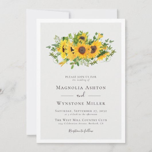 Rustieke Zonnebloem Moderne Bruiloft Kaart (Voorkant)