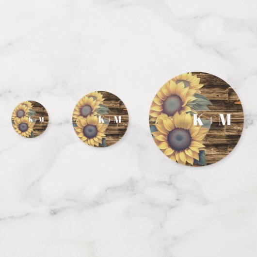 Rustieke Zonnebloem Monogram Bruiloft Confetti (Voorkanten)