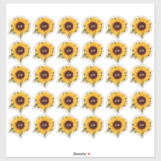 Rustieke Zonnebloem Monogram Envelop Seal Sticker (Vel)