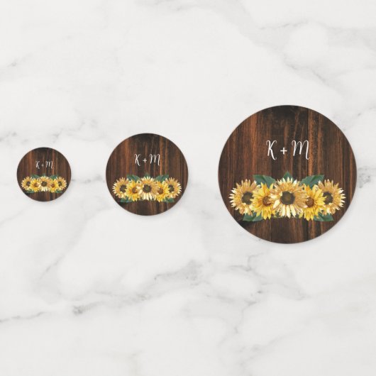 Rustieke Zonnebloem Monogram Trouwconfetti Confetti (Voorkanten)