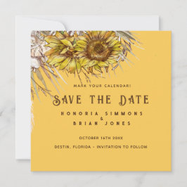 Rustieke Zonnebloem Mosterd Vierkant Save the Date