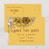 Rustieke Zonnebloem Mosterd Vierkant Save the Date Briefkaart (Voorkant / Achterkant)
