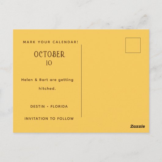 Rustieke Zonnebloem Mosterd Vierkant Save the Date Briefkaart (Achterkant)