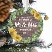 Rustieke Zonnebloem Mr & Mrs Onze 1e Kerstmis Ornament