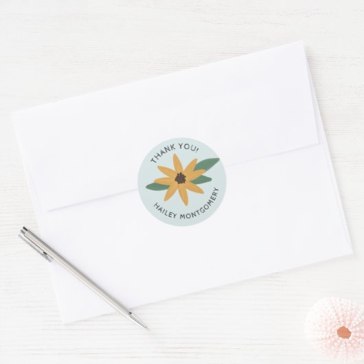 Rustieke Zonnebloem Naam en Dank je Sticker (Envelop)