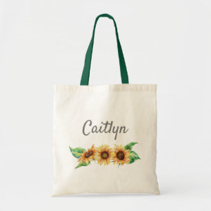 Rustieke Zonnebloem Naam Monogram Dames Meisje Eco Tote Bag