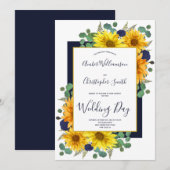 Rustieke Zonnebloem Navy Blue Rozen Country Weddin Kaart (Voorkant / Achterkant)