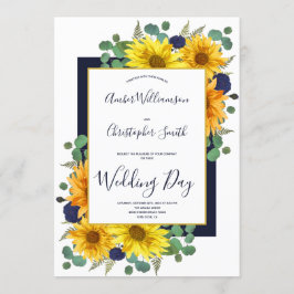 Rustieke Zonnebloem Navy Blue Rozen Country Weddin Kaart