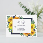 Rustieke Zonnebloem Navy Blue Rozen Country Weddin RSVP Kaartje (Staand voorkant)