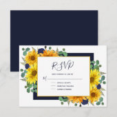 Rustieke Zonnebloem Navy Blue Rozen Country Weddin RSVP Kaartje (Voorkant / Achterkant)