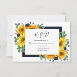 Rustieke Zonnebloem Navy Blue Rozen Country Weddin RSVP Kaartje