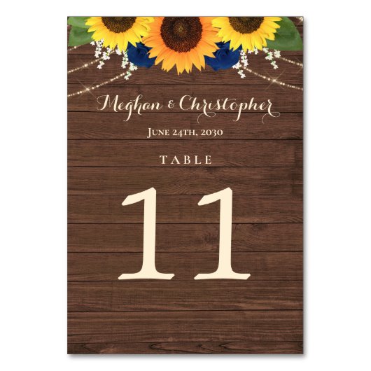 Rustieke Zonnebloem Navy Blue Rozen Wood Wedding Kaart (Voorkant)