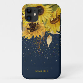 rustieke zonnebloem, Navy & Gold Custom Name Case-Mate iPhone Case