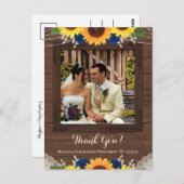 Rustieke Zonnebloem Navy Roos Bruiloft Dank u Foto Briefkaart (Voorkant / Achterkant)