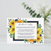 Rustieke Zonnebloem Navy Rozen Bruiloft Gezondheid Informatiekaartje (Staand voorkant)