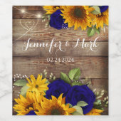 Rustieke Zonnebloem & Navy Rozen Wijnlabel Wijn Etiket (Enkel label)