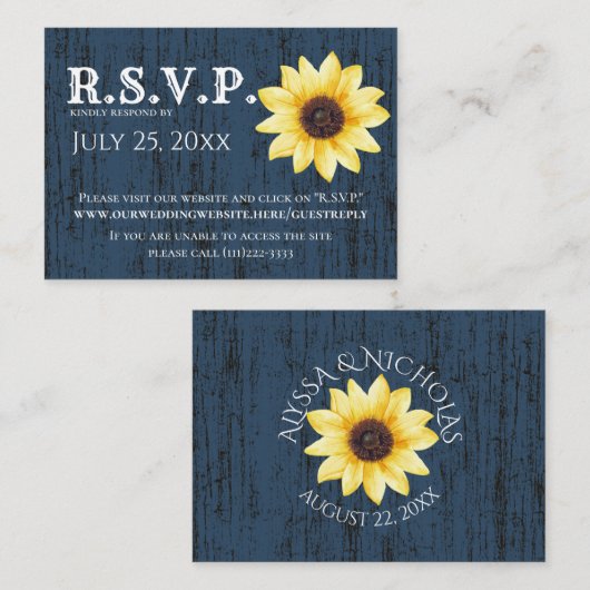 Rustieke Zonnebloem Online Reactie Kaart (Voorkant / Achterkant)