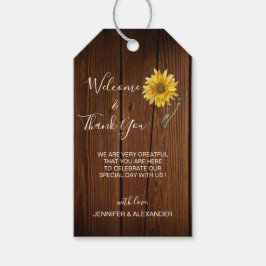 Rustieke zonnebloem op houten bruiloft Welkomsttas Cadeaulabel