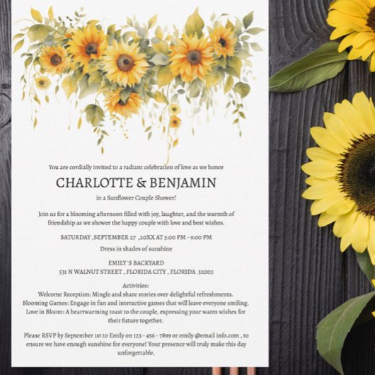 Rustieke zonnebloem paar douche kaart