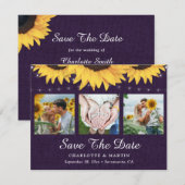 Rustieke zonnebloem Paarse jute bruiloft foto Save The Date (Voorkant / Achterkant)