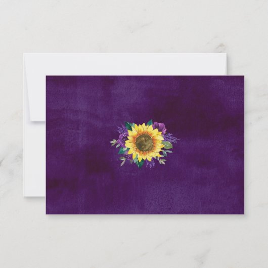 Rustieke Zonnebloem Paarse Roos Bloemen Bruiloft RSVP Kaartje (Achterkant)