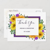 Rustieke zonnebloem Paarse Rozen bruiloft dank u Briefkaart (Voorkant / Achterkant)