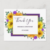 Rustieke zonnebloem Paarse Rozen bruiloft dank u Briefkaart (Voorkant)