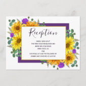 Rustieke zonnebloem Paarse Rozen bruiloft receptie Informatiekaartje (Voorkant)