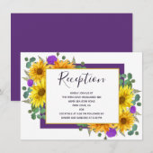 Rustieke zonnebloem Paarse Rozen bruiloft receptie Informatiekaartje (Voorkant / Achterkant)