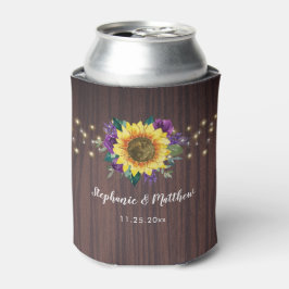 Rustieke Zonnebloem Paarse String Lights Houten Br Blikjeskoeler