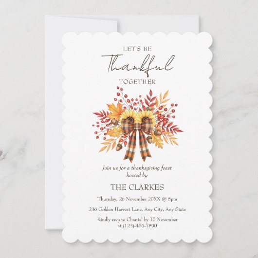 Rustieke Zonnebloem & Plaid Thanksgiving Kaart (Voorkant)