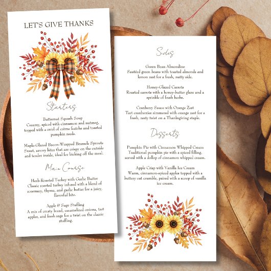 Rustieke Zonnebloem & Plaid Thanksgiving Menu