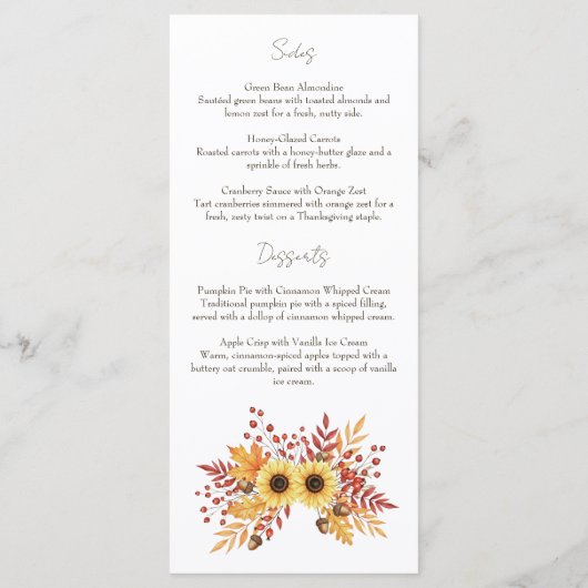 Rustieke Zonnebloem & Plaid Thanksgiving Menu (Achterkant)