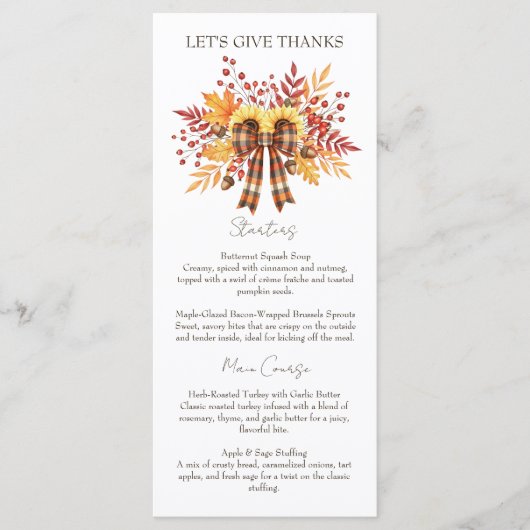 Rustieke Zonnebloem & Plaid Thanksgiving Menu (Voorkant)