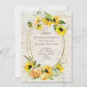 Rustieke zonnebloem pompoen berk foto bruiloft kaart (Voorkant)