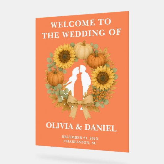 Rustieke Zonnebloem Pompoen Krans Fall Wedding Acryl Bord (Hoek)