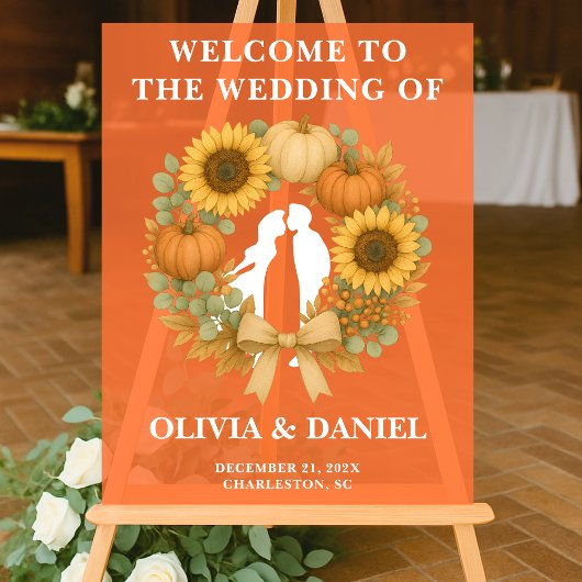 Rustieke Zonnebloem Pompoen Krans Fall Wedding Acryl Bord