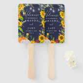 Rustieke Zonnebloem Pompoenen Blauw Bruiloft Welko Handwaaier (Voorkant en achterkant)