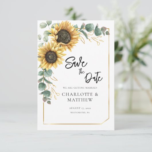 Rustieke Zonnebloem QR Code Bruiloft Save the Date (Staand voorkant)